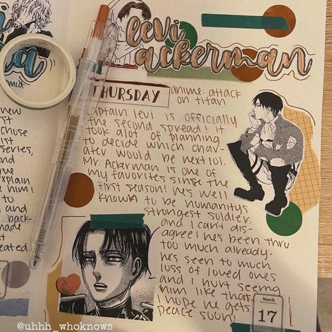 Levi Ackerman Aesthetic, Levi Aesthetic, Anime Journal, Diy Journal Books, Journal Book, Diary Ideas, Journal Inspo, Anime Book, Idea Board