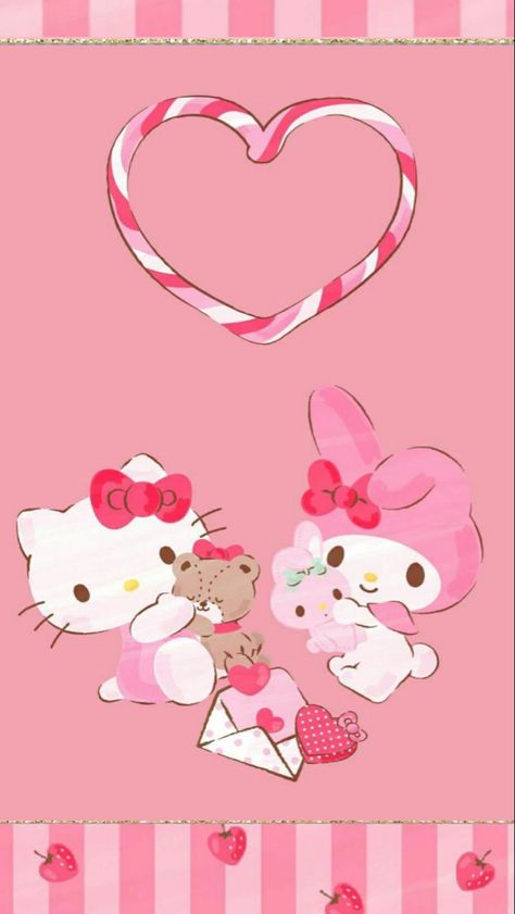 Pic Not Mine:) Sanrio Wallpaper Valentines Day, My Melody Valentines Day Wallpaper, Hello Kitty And My Melody Wallpaper, Valentines Sanrio Wallpaper, Hello Kitty Wallpaper Valentines, Valentine’s Day Hello Kitty Wallpaper, Valentine Hello Kitty Wallpaper, Valentines Hello Kitty Wallpaper, My Melody Valentines Day