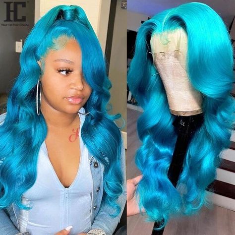 Blue Lace Front Wig, Wig For Black Women, Colored Wigs, Body Wave Hair, One Hair, Human Hair Wig, Wigs For Black Women, Lace Frontal Wig, Hair Waves