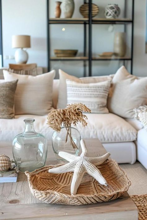 Cozy Coastal Living Room Ideas for Your Home Coastal Minimalist Living Room, Coastal Vibes Decor, Dark Coastal Decor, Beach Apartment Decor Coastal Style, Beach Cottage Decorating Ideas, Neutral Coastal Living Room, Seaside Interior, Coastal Living Rooms Ideas, Cozy Coastal Living Room