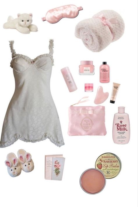 Sleepover Pink Aesthetic, Aphrodite Aesthetic Clothes, Sleepover Bag Aesthetic, Pink Sleepover Aesthetic, Sleep Clothes Aesthetic, Cute Sleepover Outfits, Aphrodite Outfit Aesthetic, Sleep Outfit Aesthetic, Aphrodite Aesthetic Outfit