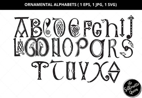 Ornamental Alphabets Silhouette Vect by The Silhouette Queen on @creativemarket Anglo Saxon Alphabet, Svg Files For Scan And Cut, Vintage Alphabet, Birthday Clips, Old English Font, Free Coloring Sheets, Birthday Clipart, Monogram Alphabet, Logo Background