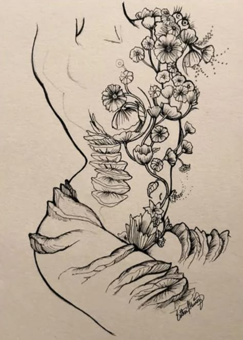 Plant Woman Drawing, Creepy Botanical Tattoo, Man On Top Of Woman Drawing, Body With Flowers Drawing, Flower Body Drawing, Mushroom Woman Drawing, Naked Mushroom Lady Drawing, Mushroom Body Drawing, Mushroom Lady Drawing