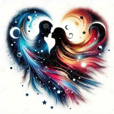 Soulmates Art Drawings, Soulmate Love Art Painting, Couples Asleep, Black Magic Spell Book, Drawing Feelings, Soulmates Art, Twin Flame Art, Romantic Artwork, Sassy Wallpaper