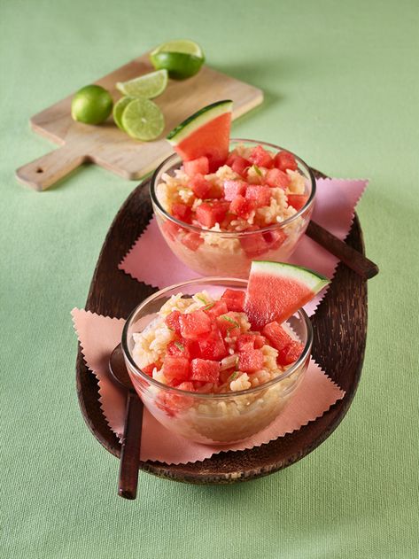 Watermelon Key-lime Sticky Rice by Carmell Childs | #UseTheWholeWatermelon | Watermelon Board Easy Chocolate Mug Cake, Gluten Free Bowl, Watermelon Uses, Watermelon Festival, Summer Pudding, Watermelon Benefits, Mango Sticky Rice, Food Contest, Chocolate Mug Cakes