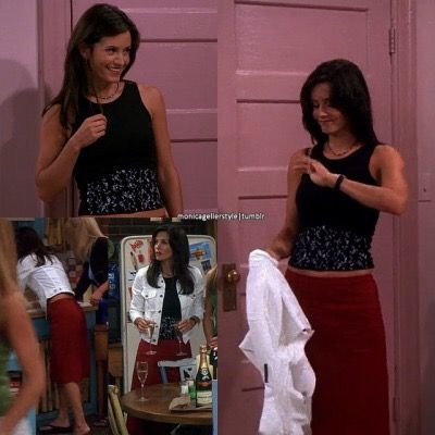 Monica Geller Outfits, Outfit Inspirations Edgy, Monica Gellar, Outfits Skirt, Monica Geller, 90s Looks, 90s Fashion Outfits, Red Skirt, Rachel Green