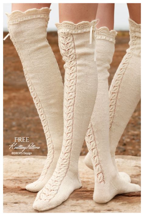 Knee High Socks Free Knitting Patterns - Knitting Pattern Aesthetic Knitting Patterns, Knit Leggings Pattern, Crochet Socks Pattern, Bodycon Bodysuit, Mode Crochet, Knit Stockings, Sock Knitting Patterns, Knitted Socks, Crochet Socks