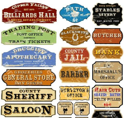 Old West Town Signs, 36 Multi-Scale Dollhouse & Railroad Signs, 1 STICKER SHEET | eBay