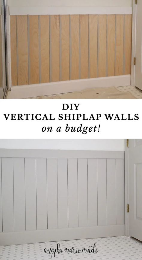 How To Put Shiplap On A Wall, Vertical Wood Accent Wall Bathroom, Bathroom With Half Shiplap Walls, Shiplap Wall Bedroom Decorating Ideas, Easy Home Office Ideas Small Spaces, Diy Half Wall Paneling Small Bathrooms, How To Make A Shiplap Wall, Shiplap Projects Diy, Shiplap Half Wall Basement