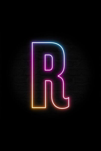 A neon line letter art design consisting of a multicolor glow to create a cool outrun retrowave atmosphere. This awesome, cyber, retro synthwave monogram displays the letter R in a bold font. R Dp, R Letter Design, Pink Neon Wallpaper, Retro Synthwave, Neon Letters, R Letter, The Letter R, A State Of Trance, Letter Art Design