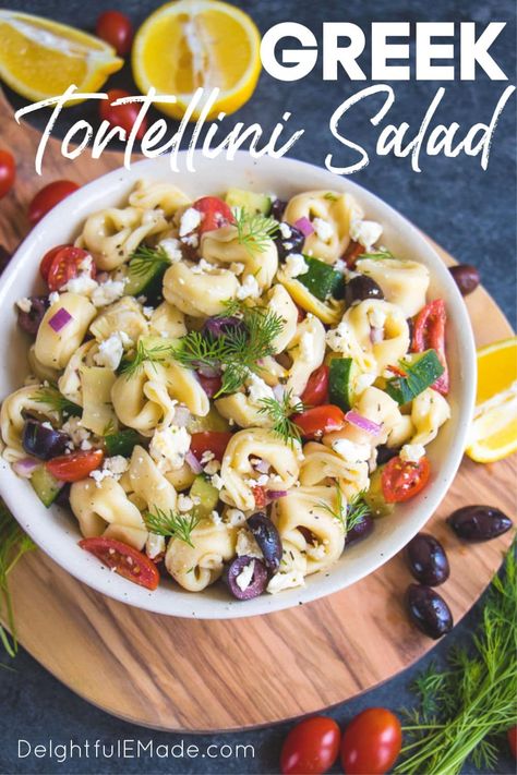 Easy Greek Tortellini Salad | How to Make Tortellini Salad the EASY way! Cold Tortellini Pasta Salad Italian, Tortelini Salad, Cold Entrees, Greek Yogurt Dressing Recipes, Greek Tortellini Pasta Salad, Greek Tortellini, Greek Goodness, Greek Tortellini Salad, Italian Tortellini