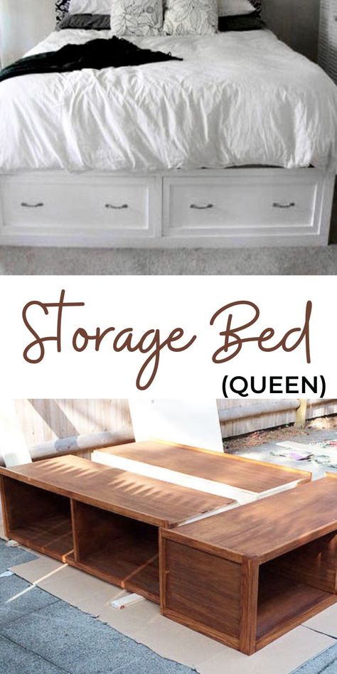 Building A Platform Bed With Storage, Diy Queen Platform Bed With Storage, Diy Queen Bed Frame With Storage, Diy Storage Bed Queen, Diy Bedframe Queen, Bed Frame Plans Queen, Queen Platform Bed Diy, Wooden Picture Frames Diy, Diy Bed Frame With Storage