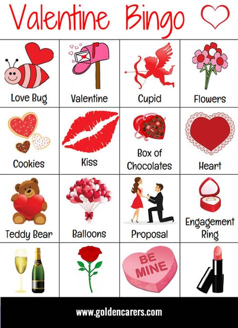 # Valentine's Day - February 14 # Valentine Bingo: A Valentine's Day Themed Bingo to enjoy! Valentines Day Senior Activities, St Valentine, Valentines Day Week, Valentines Week, Valentines Day Activities For Seniors, Love Bingo, Valentines Theme, Valentines Bingo, Valentines Day Bingo