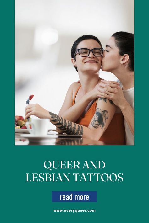 Show your pride with these queer and lesbian tattoos. From scissors to Sappho, there are so many designs to consider. Sappho Tattoo, Queer Tattoos, Lesbian Tattoo, San Junipero, Fresh Tattoo, Empowering Words, Lesbian Flag, Girl Sign, Matching Tattoo