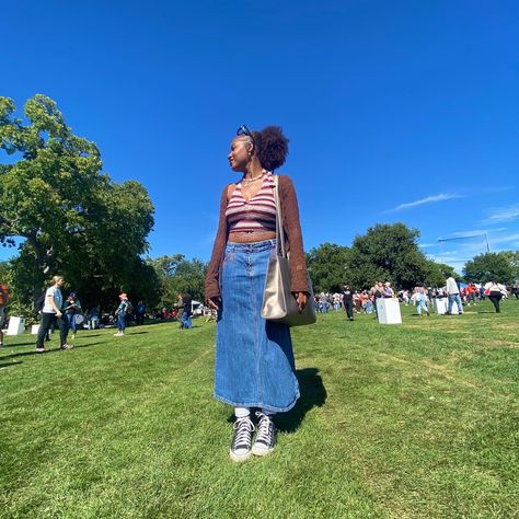 Long jeans skirt bobo aesthetic Maxi Jeans Skirt Outfit Aesthetic, Long Jean Skirts Aesthetic, Long Jean Skirt Outfits Aesthetic, Denim Long Skirt Outfit Aesthetic, Jean Maxi Skirt Outfit Aesthetic, Long Denim Skirt Aesthetic, Farm Girl Outfits, Long Jean Skirt Outfits, Long Jeans Skirt