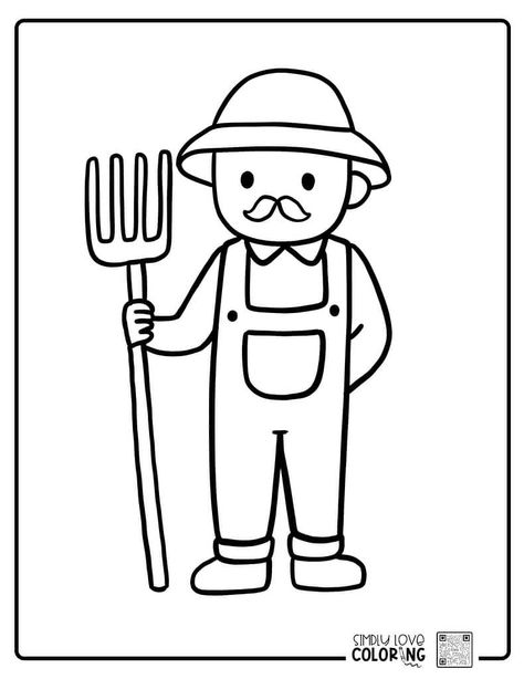 Farmer holding pitchfork free other people coloring pages simplylovecoloring.com Farmer Coloring Pages, Farmers Drawing, Community Helpers Coloring Pages, Farmer Drawing, Preschool Jobs, Farm Week, Fun Jobs, Tractor Clipart