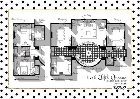 Gossip Girl Apartment, Blair Waldorf Apartment, Penthouse Plan, Gossip Girl Decor, Penthouse Floor Plan, Fun Blankets, Penthouse Layout, Blair House, Apartment Decorating For Couples