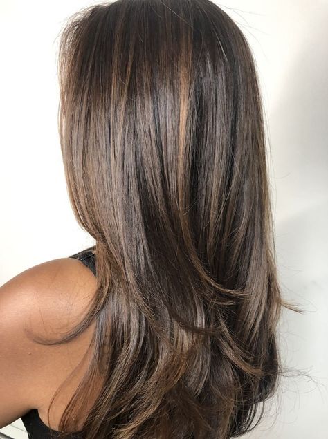 Brunette Hair Caramel Highlights, No Bleach Highlights, Black Hair With Highlights And Lowlights, Dark Blonde Hair With Lowlights, Blonde Highlights Summer, Bleach Highlights, Black Lowlights, Black Hair With Lowlights, Highlights On Dark Brown Hair