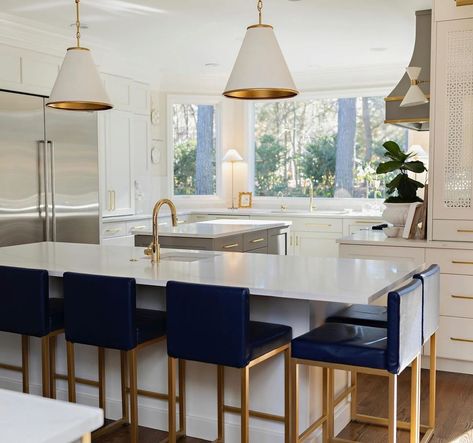 Off to the Islands! Sometimes, two kitchen islands are better than one ☀️ #annamillerinteriors #interiordesign #interiordesigner #lakenormaninteriordesign #lakenorman #kitchendesign #whitekitchen #greykitchen #bluekitchen #blueandwhitekitchen Kitchen Two Islands, Island With A Sink, Two Kitchen Islands, Anna Miller, Large Kitchen Island, Modern Kitchen Island, Kitchen Island With Seating, Grey Kitchen, Blue Kitchens