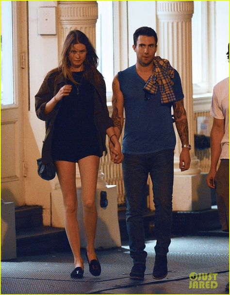 Adam & Behati spotted holding hands (2012) Adam And Behati, Imaginary Boyfriend, Behati Prinsloo, Adam Levine, Maroon 5, Im In Love, Holding Hands, Shirt Dress