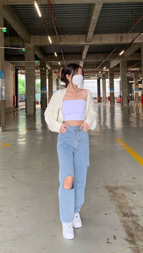 Outfit Idea Korean, Outfits Ideas Korean, Croptop Aesthetic Outfit, Croptop Aesthetic, Outfit Croptop, Outfit Ideas Korean, Simple Style Outfits, Trendy Spring Outfits, Korean Outfit Street Styles