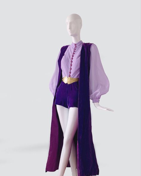 60s Glam, Circus Outfits, 20th Century Fashion, Purple Outfits, Lilac Dress, Purple Velvet, Fantasy Clothing, Fantasy Fashion, Character Outfits