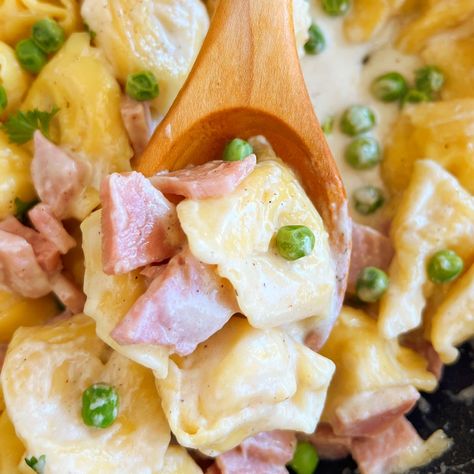 Cheese Tortellini with Ham and Peas is an easy recipe with leftover ham and tender tortellini in a delicious Parmesan cheese sauce. An easy weeknight meal the whole family will love that takes minutes to make! Ham And Cheese Tortellini, Ham And Tortellini Recipes, Ham Tortellini, Parmesan Cheese Sauce, Parmesan Cream Sauce, Chicken Tortellini, Crockpot Ham, Leftover Ham Recipes, Tortellini Recipes