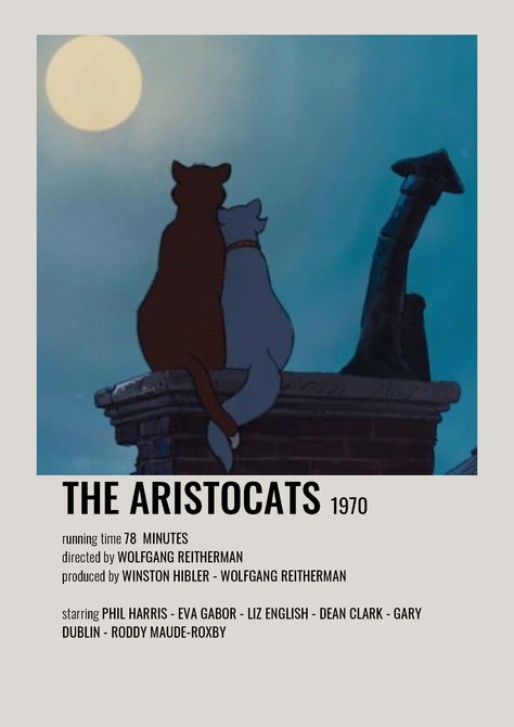 Aristocats Movie Poster, Aristocats Poster, Movie Character Posters, Old Disney Movies, Minimalist Polaroid Poster, Movie Wall, New Movies To Watch, The Aristocats, Film Posters Minimalist