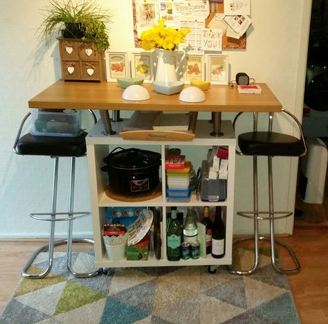 Kallax Hack Coffee Bar, Kallax Breakfast Bar, Ikea Kallax Island Hack, Ikea Kallax Breakfast Bar, Ikea Bar Table Hack, Kallax Kitchen Island, Kallax Mini Bar, Kallax Hack, Breakfast Bar Table