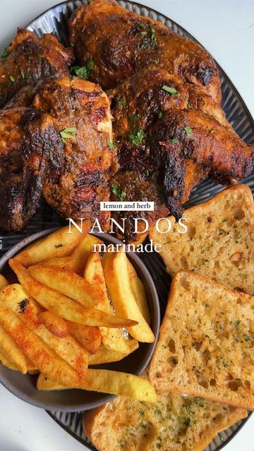 Lemon Herb Chicken Recipe, Nandos Lemon And Herb Chicken Recipe, Peri Peri Chips, Lemon And Herb Chicken, Lemon And Herb Chicken Marinade, Grilled Lemon Herb Chicken, Herb Sauce, Lemon, Sauce