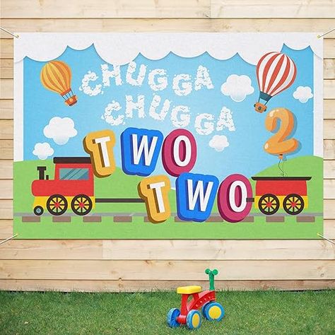 Amazon.com: PAKBOOM Chugga Chugga Two Two Backdrop Banner Background - 2nd Train Birthday Decorations Party Supplies - 3.9 x 5.9ft : Home & Kitchen Train Second Birthday, 2nd Birthday Backdrop, Train Birthday Decorations, Train 2nd Birthday, Gold Bachelorette Party Decorations, Train Party Favors, Chugga Chugga Two Two, Girl Shower Decorations, 70th Birthday Decorations