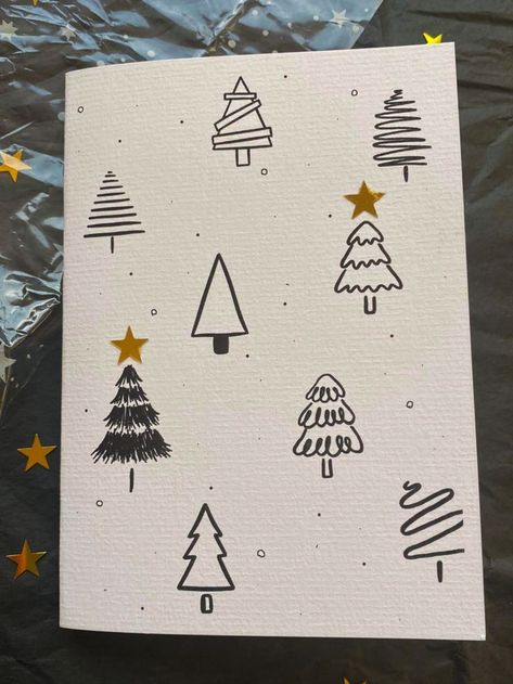 Here is a Christmas card full of different types of Chrismas trees that I designed! Now available on my Etsy shop: https://www.etsy.com/shop/JazzTangle Drawing Christmas Card Ideas, Christmas Card Doodles, Homemade Christmas Card Ideas, Homemade Christmas Cards Ideas Creative, Christmas Greeting Cards Handmade, Cute Christmas Cards, Happy Holiday Cards, Christmas Doodles, Beautiful Christmas Cards