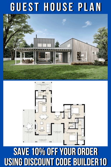 Guest Home Floor Plans, House With Attached Guest House, House Plans With Guest House, Small Guest House Plans, Guest House Floor Plans, Guest House Ideas, Small House Layout Plan, Modern Guest House, Bush Cabin