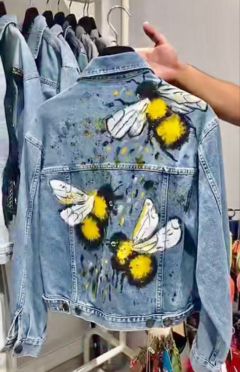 Painted Clothes Diy, Diy Denim Jacket, Hand Painted Denim Jacket, Denim Art, Painted Denim Jacket, Painted Jacket, Diy Jacket, Diy Vetement, Denim Ideas