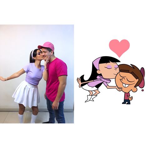 Trixie Tang And Timmy Turner, Couple Costumes For Party, Couple Halloween Costumes Cosmo Wanda, Tommy And Trixie Costume, Timmy Turner Couple Costume, Dragon Ball Z Couples Costume, Halloween For Couples Costumes, Trixy And Timmy Turner Costume, Cartoon Characters Couple Costumes Ideas