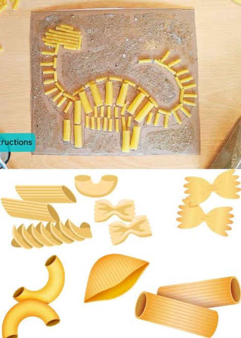 Dino Pasta Skeletons Pasta Dinosaur Skeleton, Dinosaur Skeleton Craft Preschool, Dinosaur Skeleton Craft, Dinosaur Crafts For Preschoolers, Dinosaur Crafts Kids, Dino Skeleton, Dinosaur Crafts Preschool, Dinosaur Stencil, Dinosaur Theme Preschool