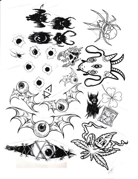 Goth Gap Filler Tattoo, Goth Flash Tattoo, Goth Tattoo Flash Sheet, Aliens Art, Gap Filler Tattoo, Patchwork Tattoos, Satanic Tattoos, Filler Tattoo, Flash Tats