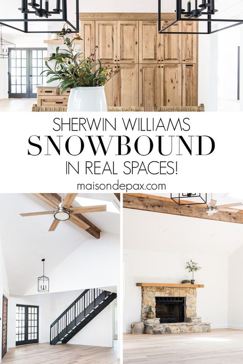 Snowbound Bathroom Walls, Sw Snowbound Color Palette, Sherwin Williams Snowbound Walls And Extra White Trim, Snowbound Sherwin Williams Living Room, Sw Snowbound Walls With Pure White Trim, Snowbound Walls And Trim, White Basement Walls, Snowbound Sherwin Williams Walls, Popular White Paint