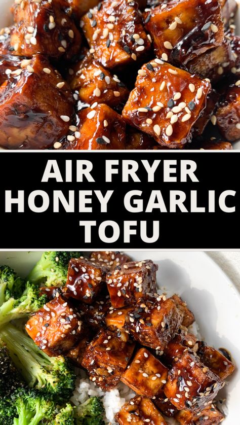 Homemade Honey Garlic Sauce, Honey Garlic Tofu, Air Fryer Tofu, Garlic Tofu, Tofu Recipes Healthy, Air Fryer Recipes Vegetarian, Pasta Vegetariana, Thighs Chicken, Cibo Asiatico