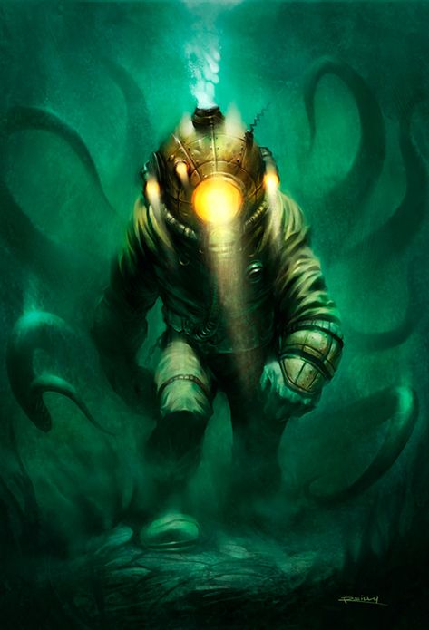 Deep Sea Illustration, Old Diving Suit, Deep Sea Diver Art, Diver Helmet, Diver Art, Bioshock Art, Suit Drawing, Scooby Doo Images, Sea Drawing