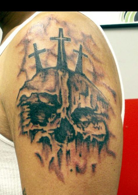 golgotha Golgotha Tattoo, Leaf Tattoos, Maple Leaf Tattoo, Tattoo Ideas, Tattoos