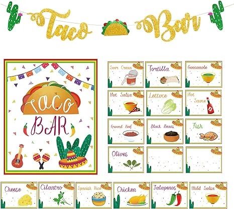 Amazon.com: Homond Taco Bar Decoration Kit, Taco Bar Banner Sign Tents Garland for Fiesta Mexican Cinco De Mayo Themed Party, Bachelorette Bridal Shower, 22pcs. : Home & Kitchen Bar Banner, Taco Twosday, Jalapeno Cheese, Taco Sauce, Taco Bar, Party Bachelorette, Themed Party, Banners Signs, Bar Decor