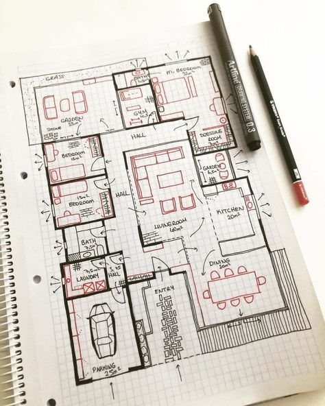 [𝑺𝒂𝒗𝒆 & 𝑭𝒐𝒍𝒍𝒐𝒘]~♡´･ᴗ･`♡ Interior Design Sketchbook, Pelan Rumah, Interior Design Student, Architecture Drawing Plan, Interior Architecture Drawing, Architecture Life, Interior Design Drawings, Výtvarné Reference, House Floor Design