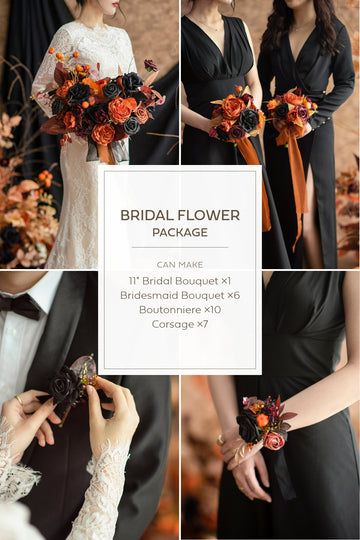 Black & Pumpkin Orange theme flowers and greenery packages are specially hand-picked by our designer for their quality and versatility. Now you could spend less time choosing the right items - gather all you need in just 1 click! What's more, you will save 40~50% compared to buying pre-made products. PACKAGE DETAIL Red Orange And Black Bouquet, Orange And Black Wedding Theme, Black And Terracotta Wedding, Black And Burnt Orange Wedding, Black And Rust Wedding, Orange And Black Wedding, Black And Orange Wedding, Halloween Wedding Flowers, Rusting Wedding