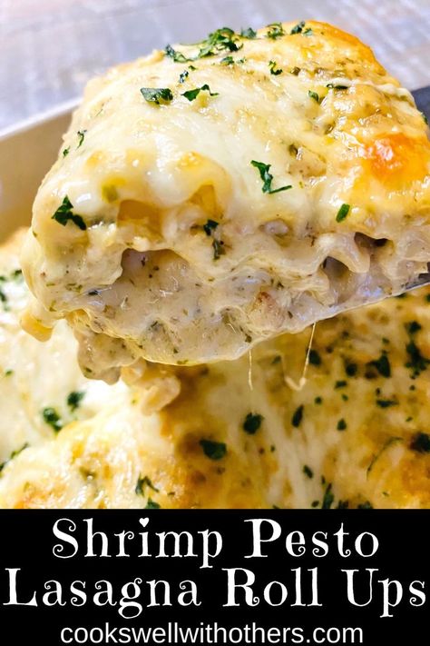 lasagna roll up with cream sauce Shrimp Lasagna Rolls, Shrimp Pesto Lasagna, Lasagna Noodle Roll Ups, Shrimp Roll Ups, Seafood Lasagna Roll Ups, Pesto Lasagna Roll Ups, Shrimp Lasagna Roll Ups, Lasagna Ideas, Seafood Stuffed Shells Recipe