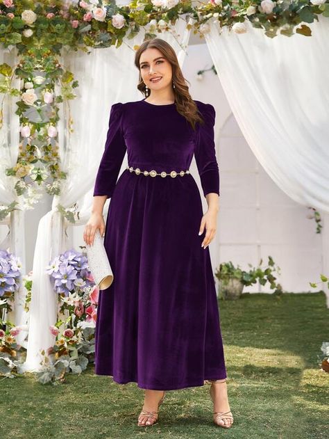 Velvet Dress Plus Size, Velvet Dresses Outfit, Velvet Wedding Dress, Gigot Sleeve, Velvet Wedding, Velvet Dress Long, Velvet Dress Designs, Soiree Dress, Long Dress Design