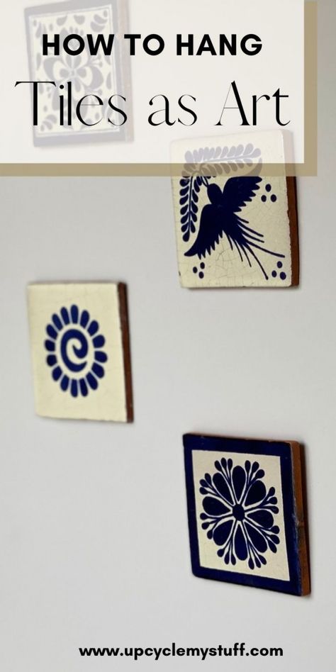 How to Upcycle Tiles as Wall Art - Upcycle My Stuff Tile As Art, Tile Wall Art Diy, Frame Tile Art, How To Hang Ceramic Tiles On Wall, Ceramic Tile Art Wall Hangings, Tiles Decoration Ideas, Painted Tiles Art, Tile Display Ideas, Tile Art Ideas