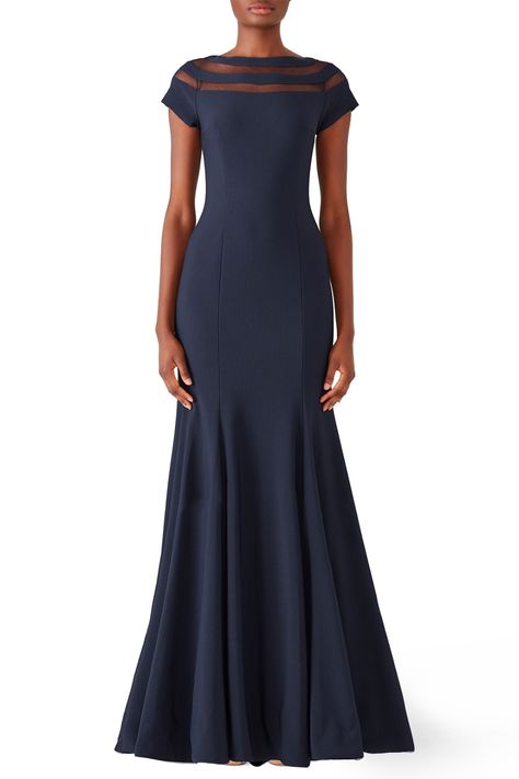 Rent Navy Illusion Panel Gown by JS Collection for $55 - $70 only at Rent the Runway. Outfit Suggestions, Sweetheart Bridal, Floral Print Gowns, Bridal Party Outfit, Modest Prom, Prom Dresses 2018, Printed Gowns, Prom Dresses Modest, Mothers Dresses