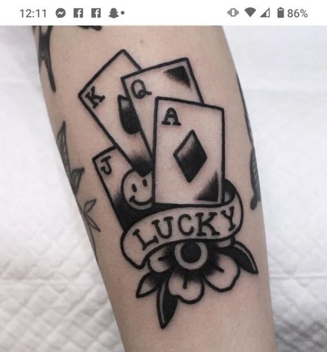 Traditional Tattoo Sleeve Filler, Aces Tattoo, Traditonal Tattoo, Poker Tattoo, Playing Card Tattoos, Traditional Hand Tattoo, Traditional Tattoo Sleeve, Old School Tattoo Designs, Traditional Tattoo Art