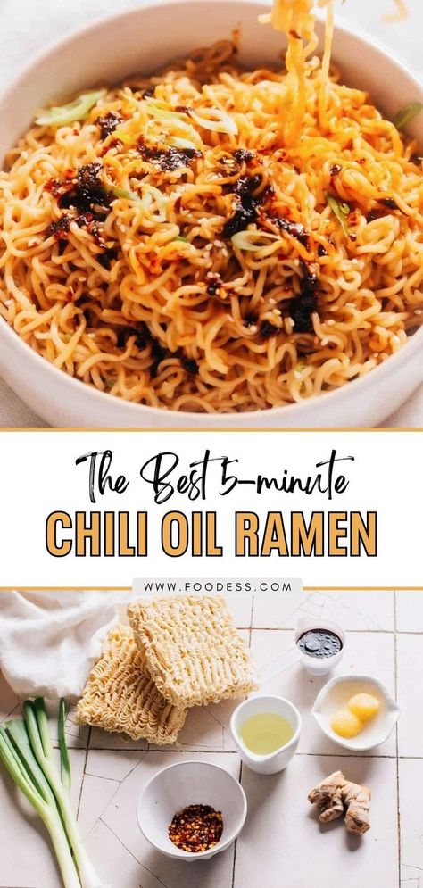 Are you a fan of instant noodles? Then you must try my Chili Oil Ramen recipe! It's a quick and easy dish that's bursting with flavor. The wavy texture of the noodles allows them to absorb the chili oil perfectly, while the garlic, ginger, and soy sauce add an extra layer of deliciousness. This recipe can be whipped up in just 5 minutes and you can customize it with your fave toppings. And the best part? It tastes like a dish straight from your favorite takeout restaurant! Full recipe on blog. Curry Ramen Noodle Recipes, Chili Oil Noodles Recipe, Chili Oil Ramen, Easy Ramen Noodle Recipes, Garlic Chili Oil Noodles, Spicy Chili Oil, Chili Oil Noodles, Top Ramen Noodles, Ramen Spicy